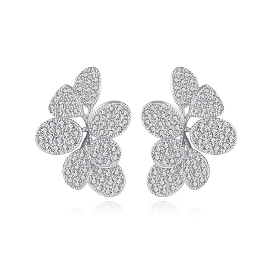 White Gold Plated Cubic Zirconia Flower Earrings AAA743