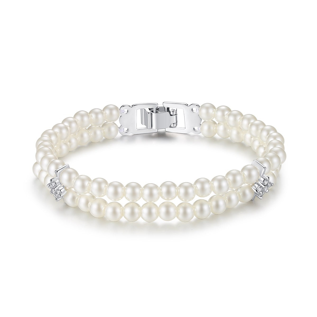 Elegant Double Layered Faux Pearl & Cubic Zirconia Bracelet AAA751