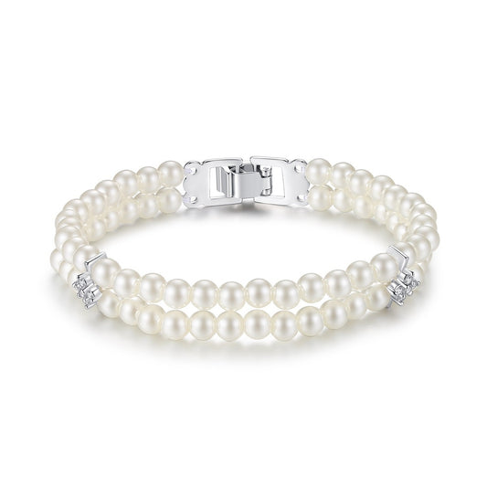 Elegant Double Layered Faux Pearl & Cubic Zirconia Bracelet AAA751