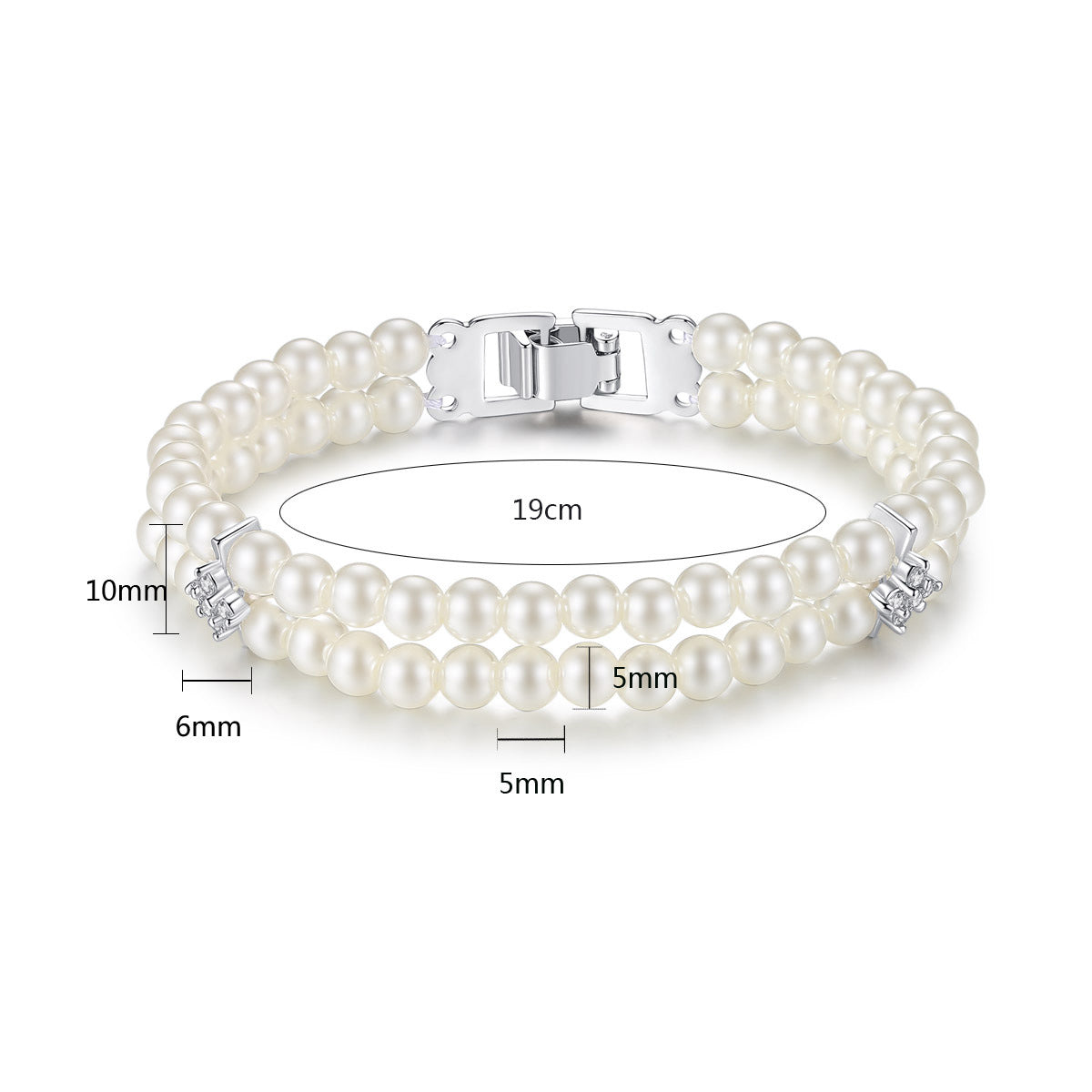 Elegant Double Layered Faux Pearl & Cubic Zirconia Bracelet AAA751