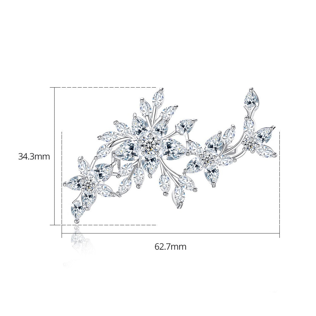 White Gold Plated Cubic Zirconia Flower & Leaf Brooch AAA802