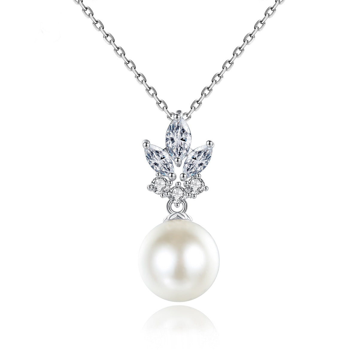 Faux Pearl Cubic Zirconia Pendant Clavicle Chain Necklace AAA807