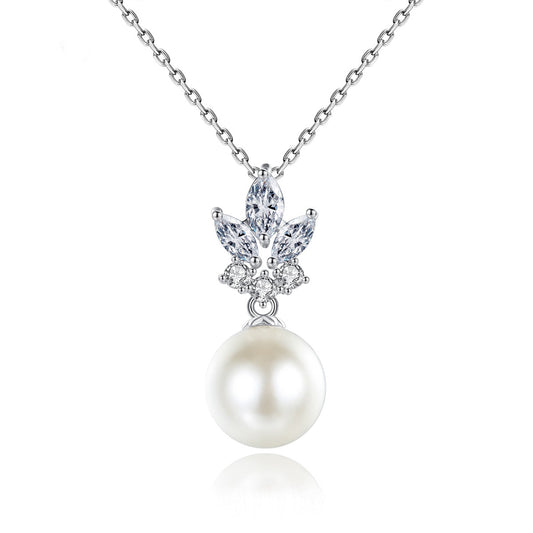 Faux Pearl Cubic Zirconia Pendant Clavicle Chain Necklace AAA807