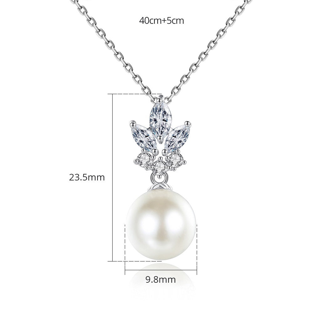 Faux Pearl Cubic Zirconia Pendant Clavicle Chain Necklace AAA807