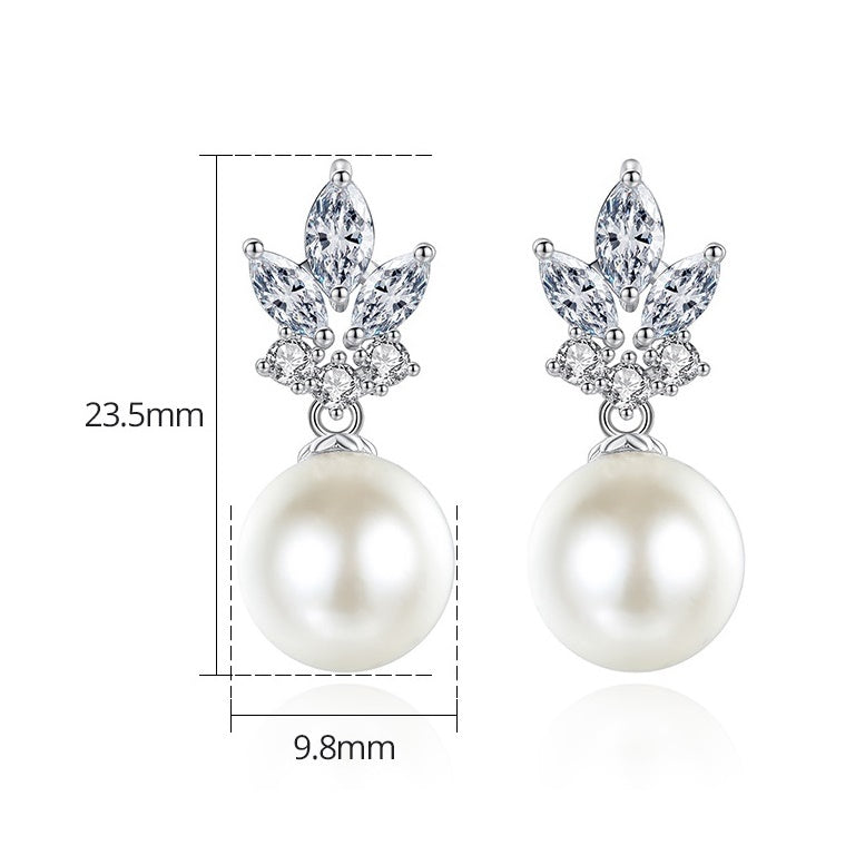White Gold Plated Cubic Zirconia Faux Pearl Dangle Drop Earrings AAA812