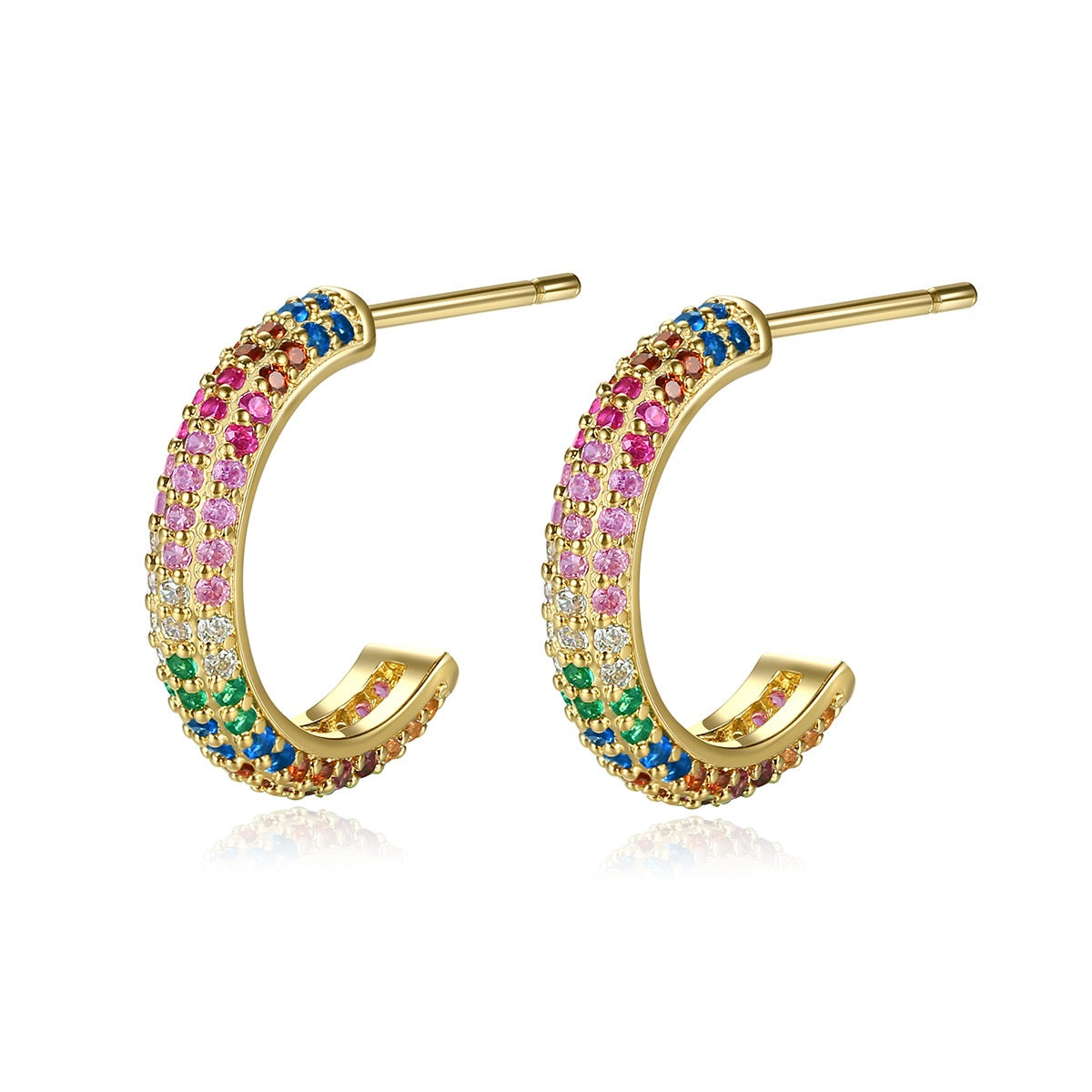 Rainbow Cubic Zirconia Open C Shape Hoop Earrings AAA824