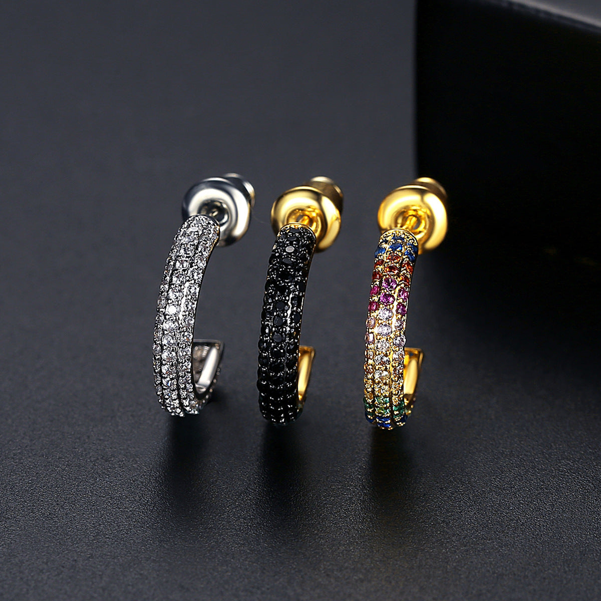 Rainbow Cubic Zirconia Open C Shape Hoop Earrings AAA824