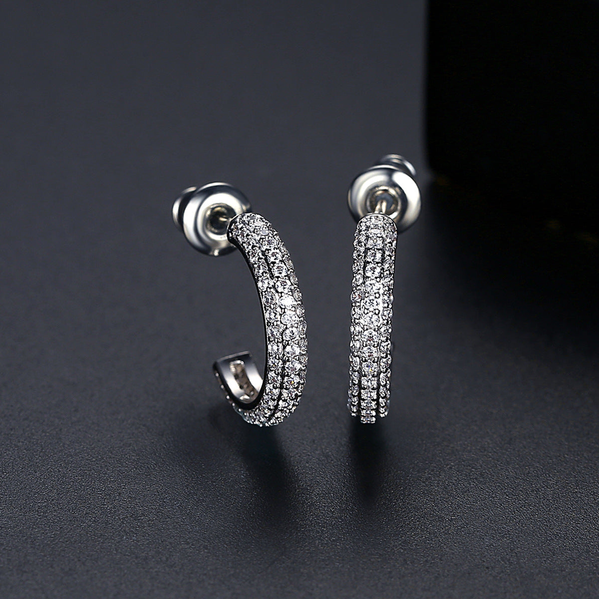 Rainbow Cubic Zirconia Open C Shape Hoop Earrings AAA824