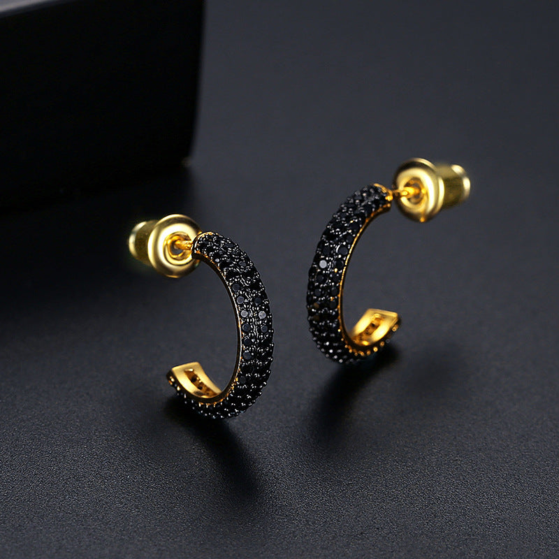 Rainbow Cubic Zirconia Open C Shape Hoop Earrings AAA824