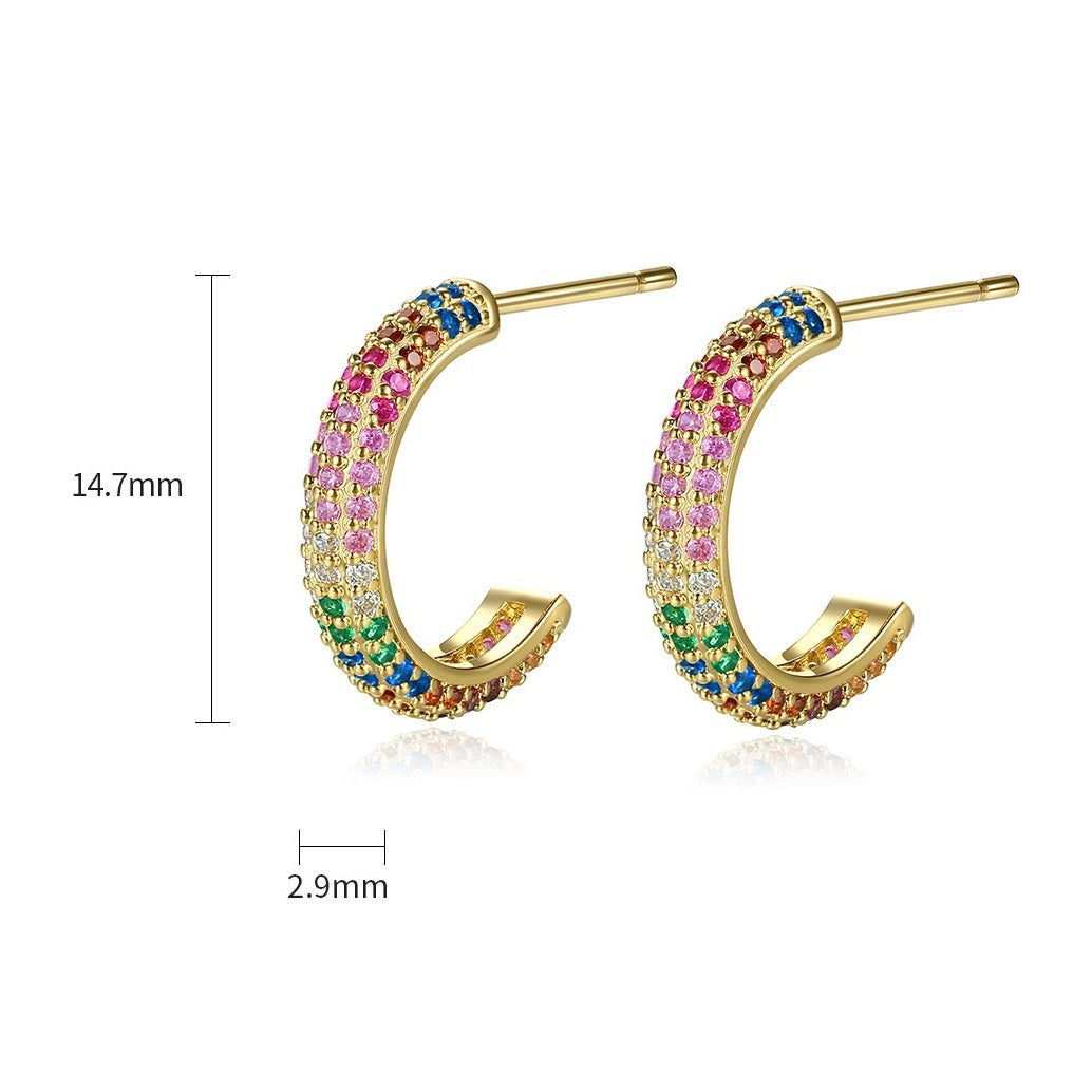 Rainbow Cubic Zirconia Open C Shape Hoop Earrings AAA824