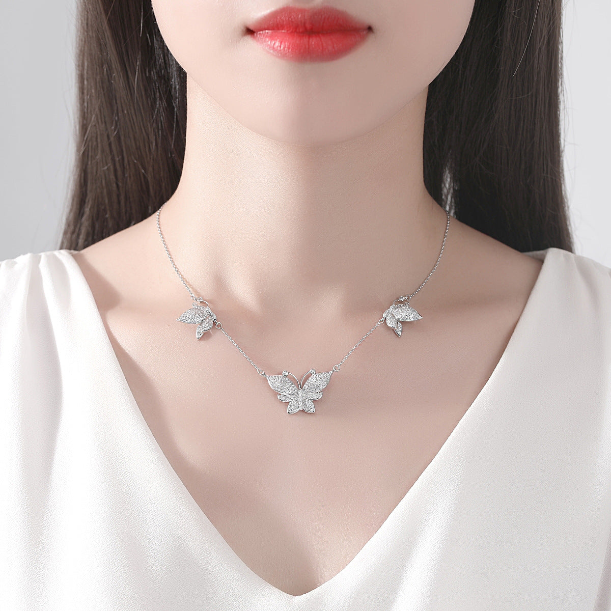 White Gold Plated Butterfly Cubic Zirconia Necklace AAA910