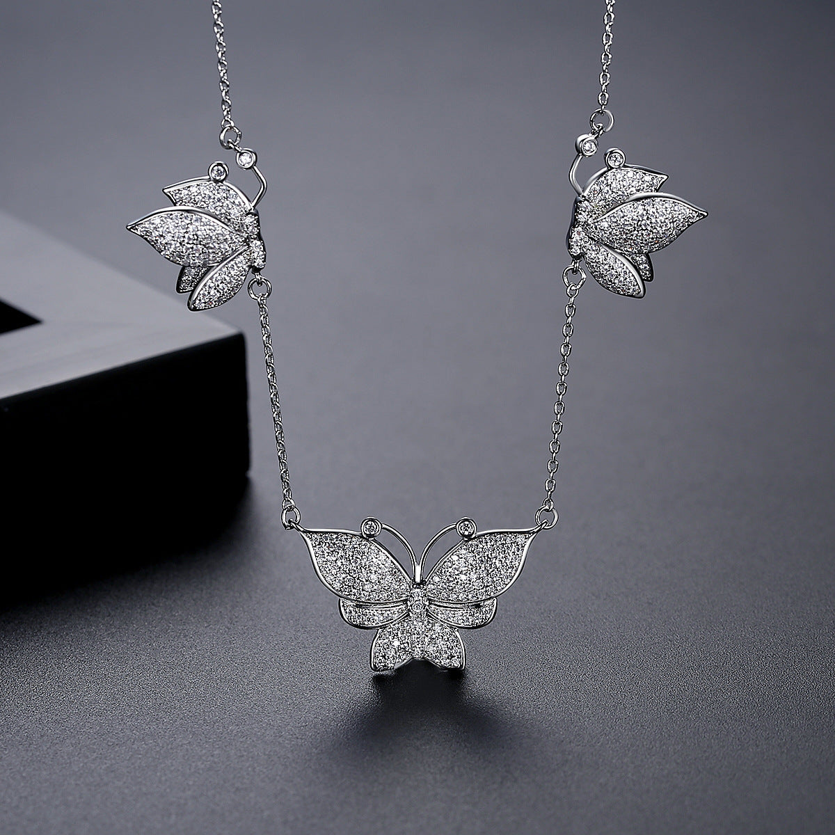White Gold Plated Butterfly Cubic Zirconia Necklace AAA910