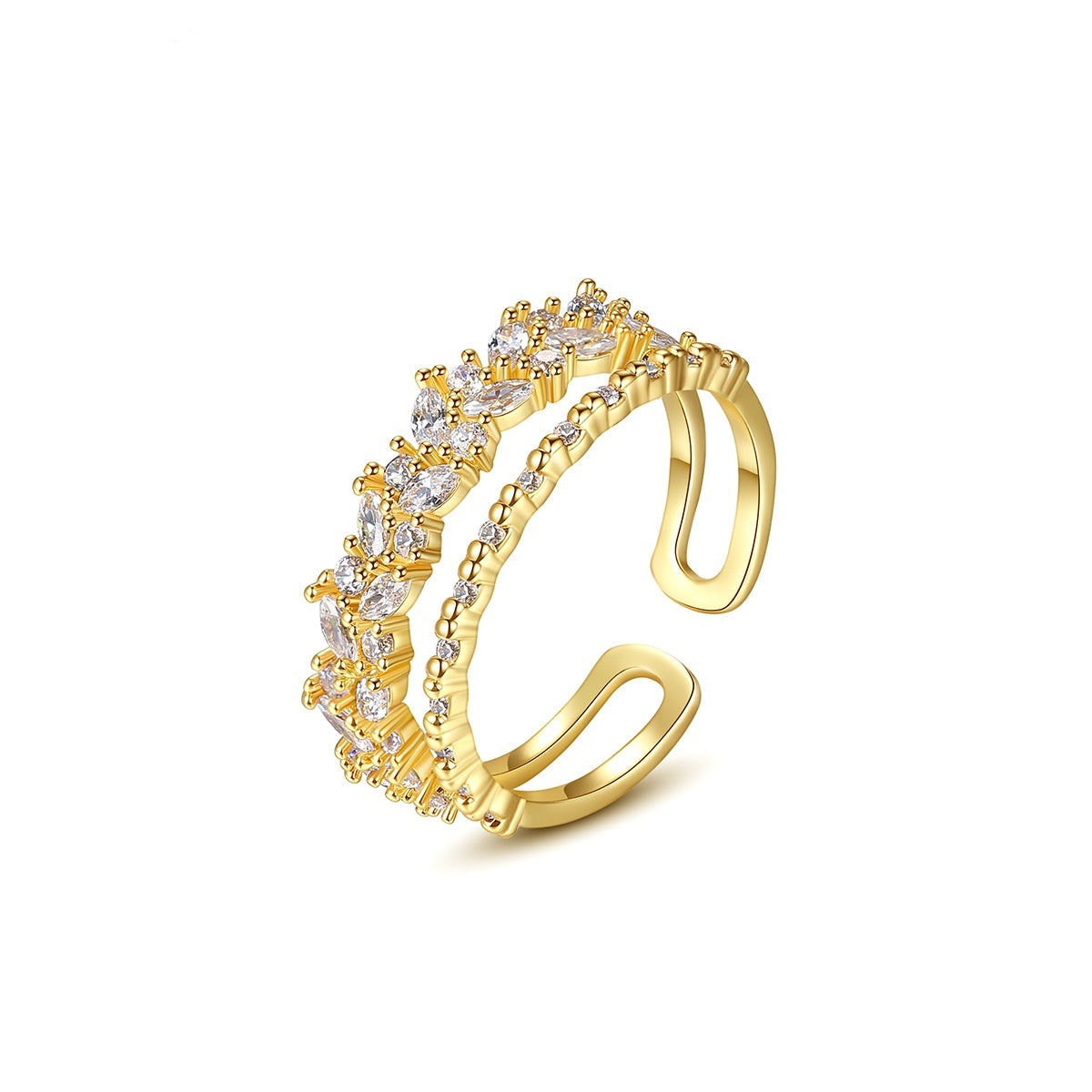 Gold-Plated Cubic Zirconia Double-Layer Open Ring AAA913