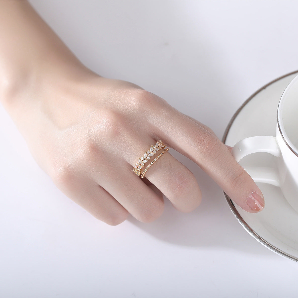 Gold-Plated Cubic Zirconia Double-Layer Open Ring AAA913