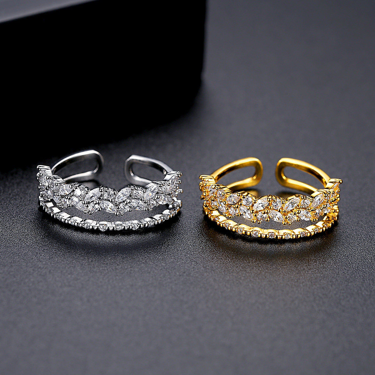 Gold-Plated Cubic Zirconia Double-Layer Open Ring AAA913