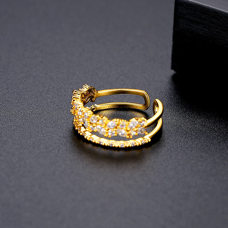 Gold-Plated Cubic Zirconia Double-Layer Open Ring AAA913