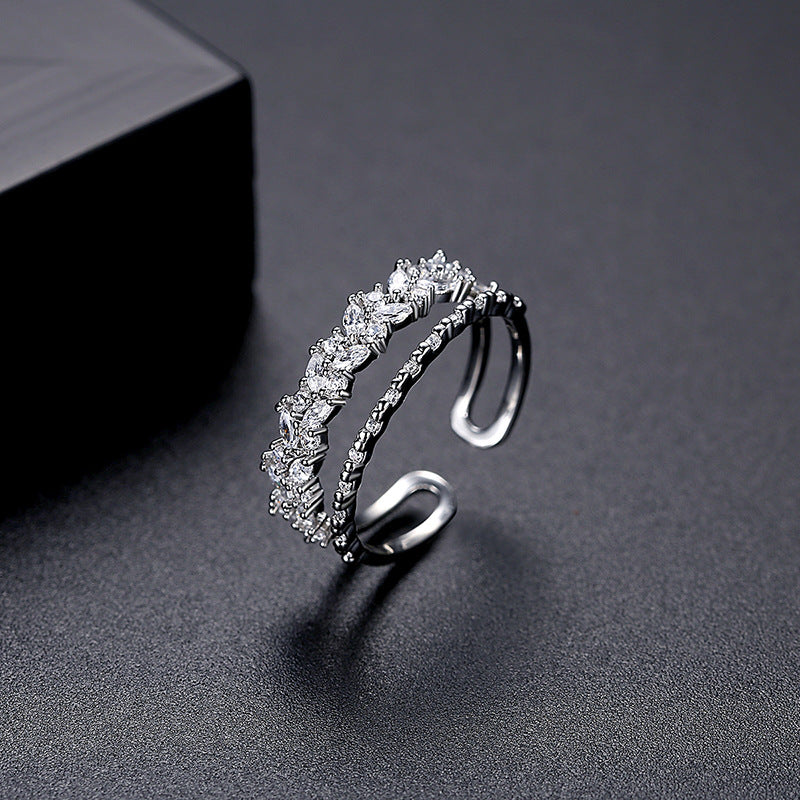 Gold-Plated Cubic Zirconia Double-Layer Open Ring AAA913