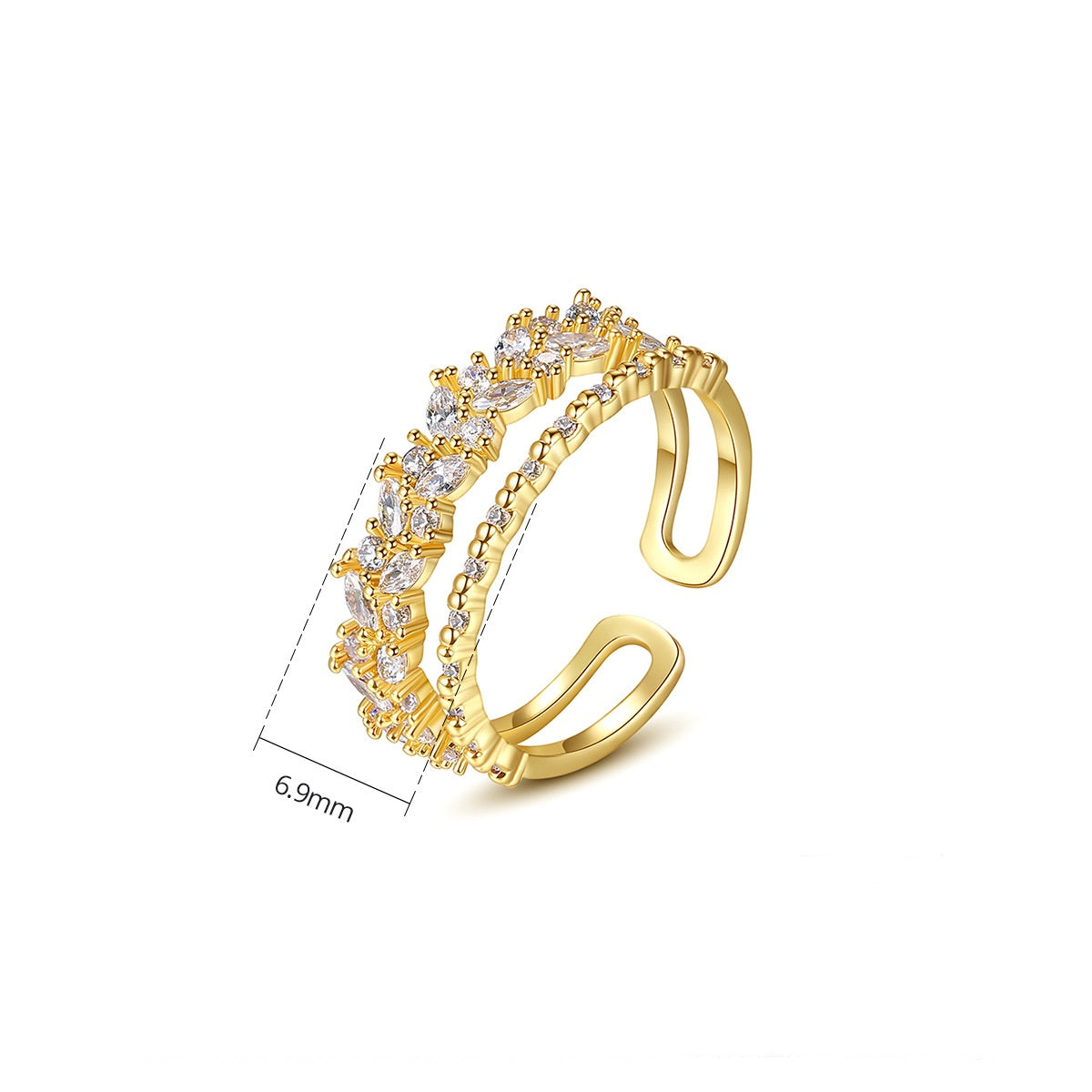 Gold-Plated Cubic Zirconia Double-Layer Open Ring AAA913