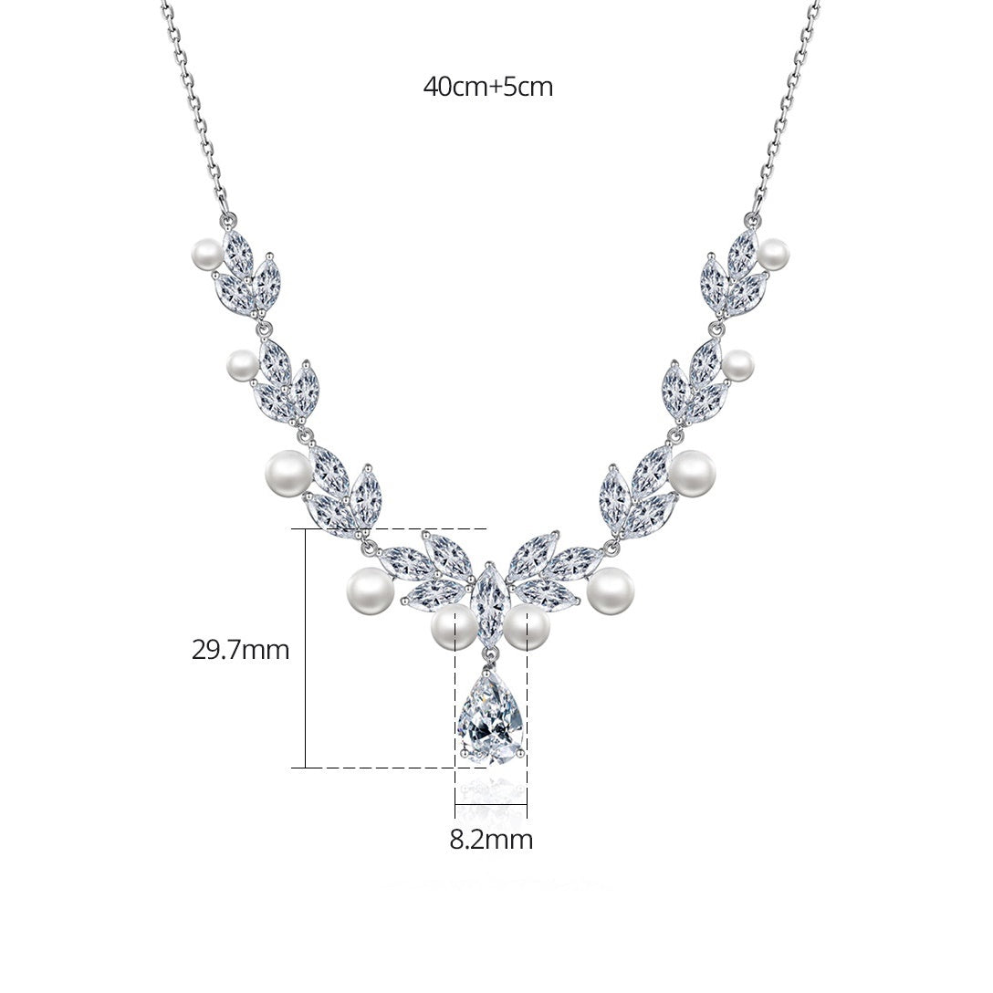 Faux Pearl Marquise & Pear Drop Cubic Zirconia Necklace & Earrings AAA947