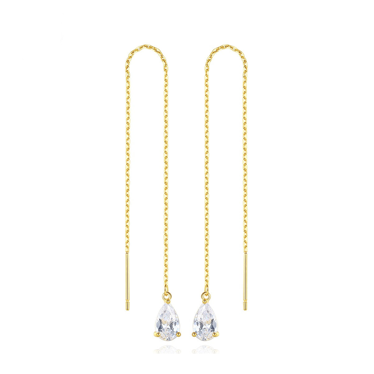 Gold Plated Pear Shape Cubic Zirconia Threader Earrings AAA951
