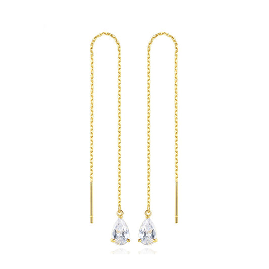 Gold Plated Pear Shape Cubic Zirconia Threader Earrings AAA951