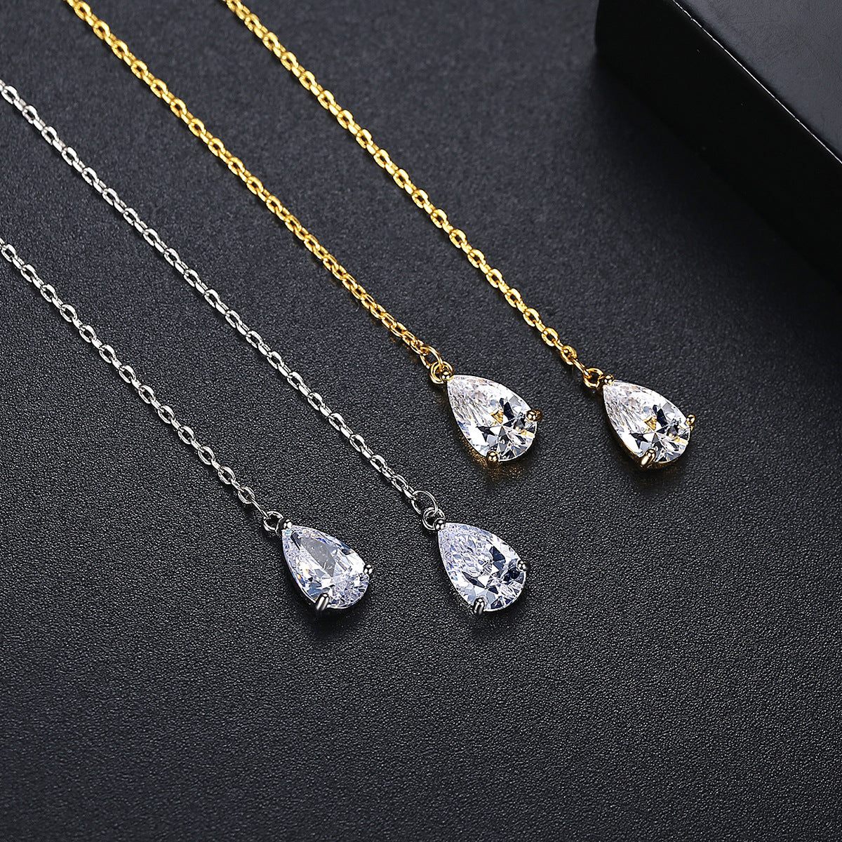 Gold Plated Pear Shape Cubic Zirconia Threader Earrings AAA951