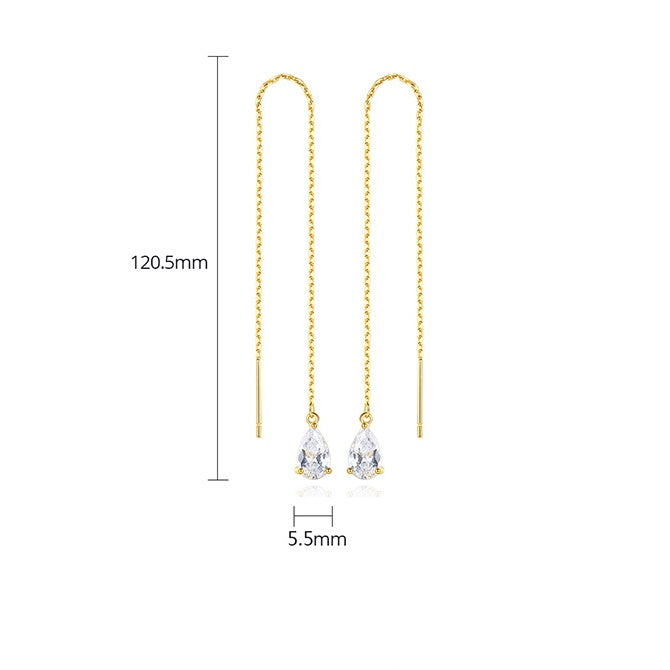Gold Plated Pear Shape Cubic Zirconia Threader Earrings AAA951