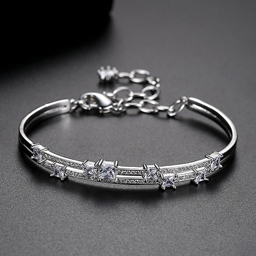 White Gold Plated Cubic Zirconia Bangle Bracelet AAA953
