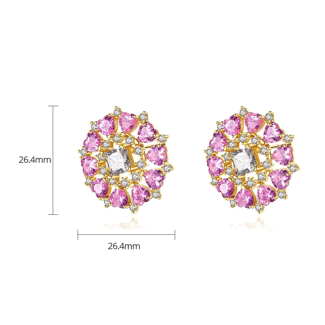 Gold Shaped Heart-Shaped Pink Cubic Zirconia Stud Earrings AAA955