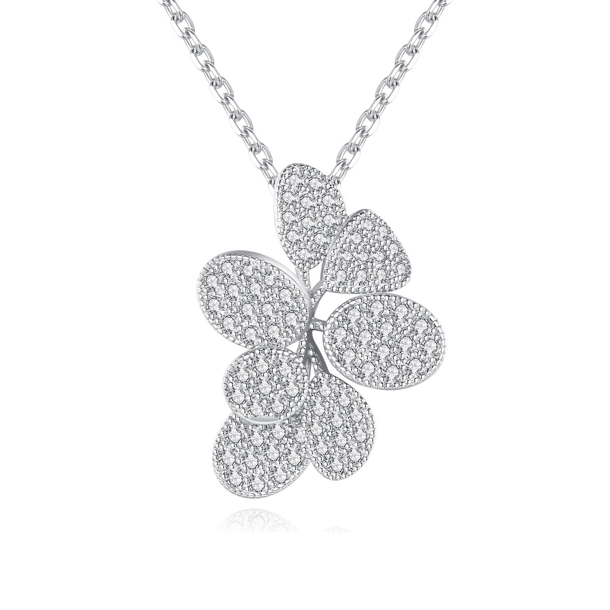 White Gold Pated Cubic Zirconia Flower Pendant Necklace AAA956