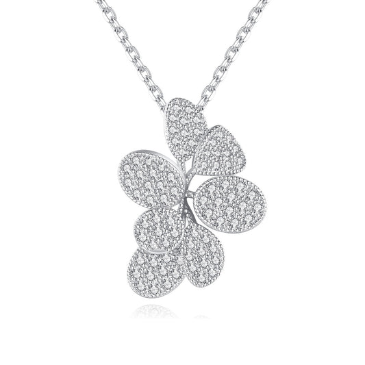 White Gold Pated Cubic Zirconia Flower Pendant Necklace AAA956