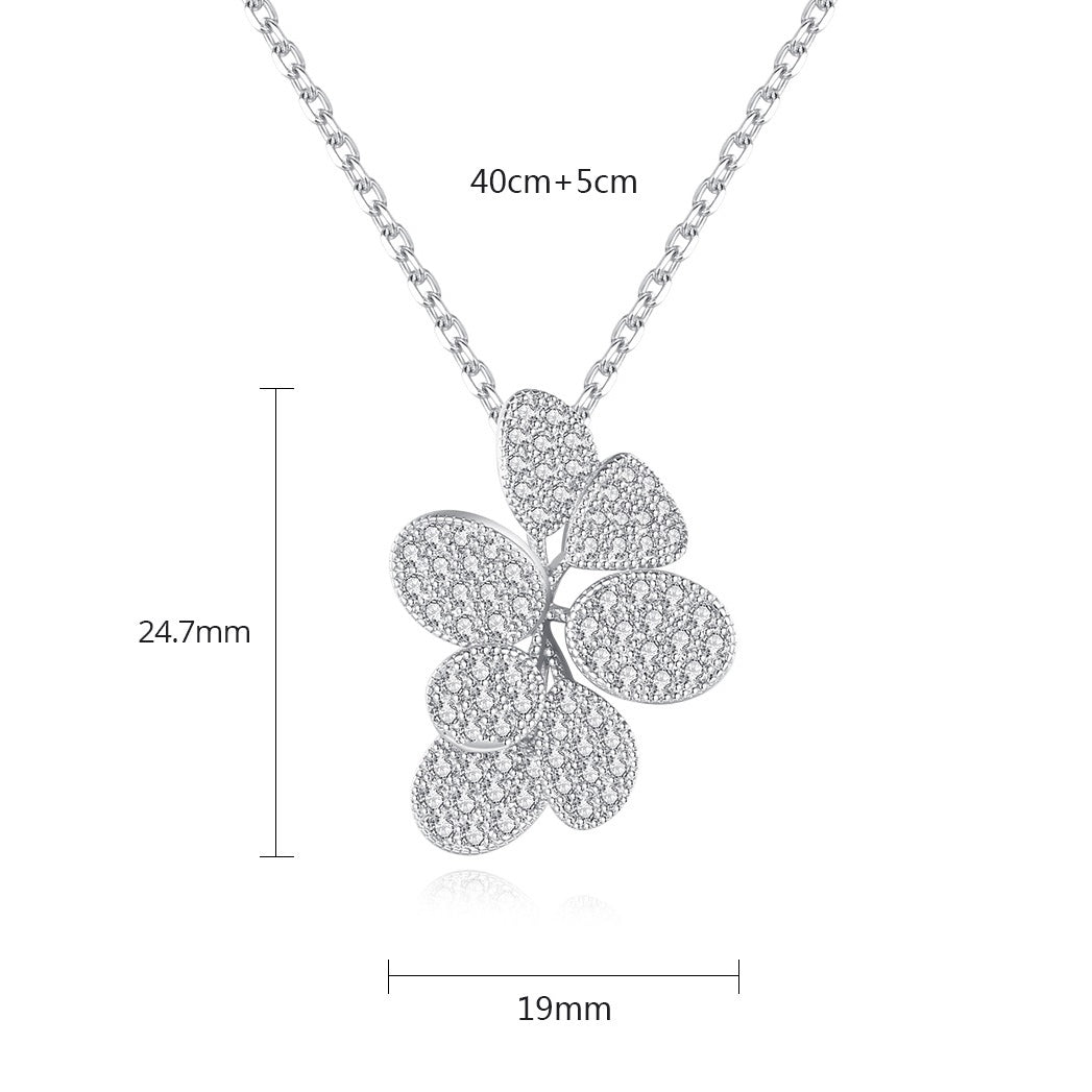 White Gold Pated Cubic Zirconia Flower Pendant Necklace AAA956