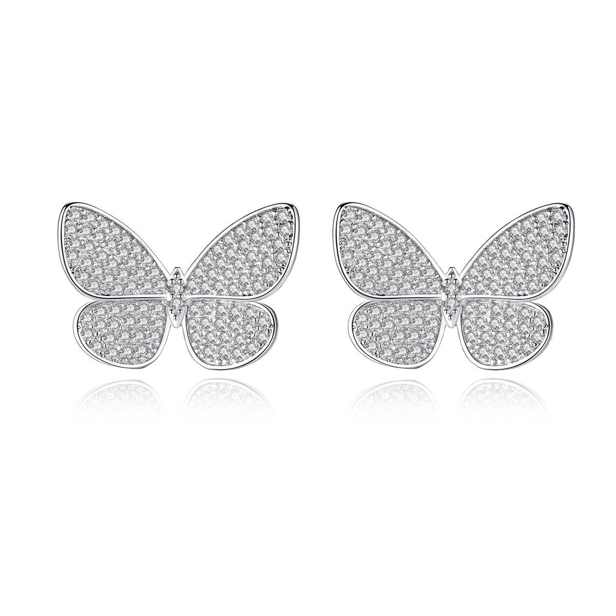 White Gold Plated Cubic Zirconia Butterfly Stud Earrings AAA965