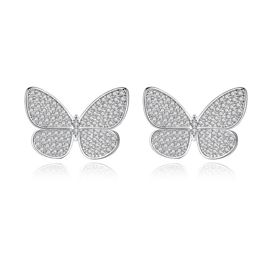 White Gold Plated Cubic Zirconia Butterfly Stud Earrings AAA965