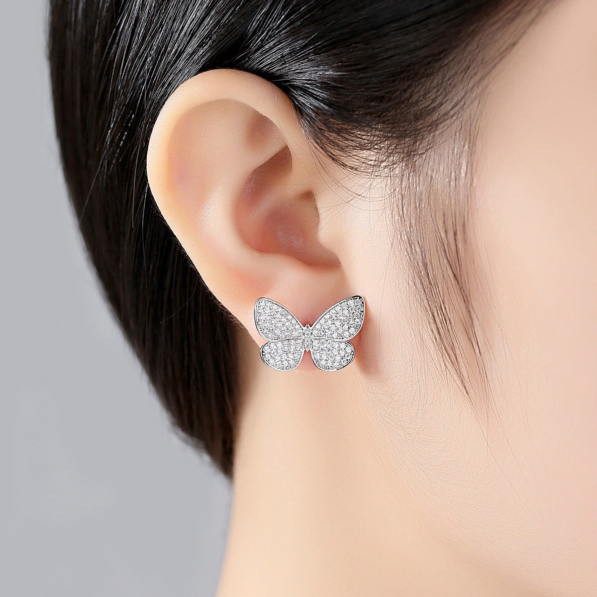White Gold Plated Cubic Zirconia Butterfly Stud Earrings AAA965
