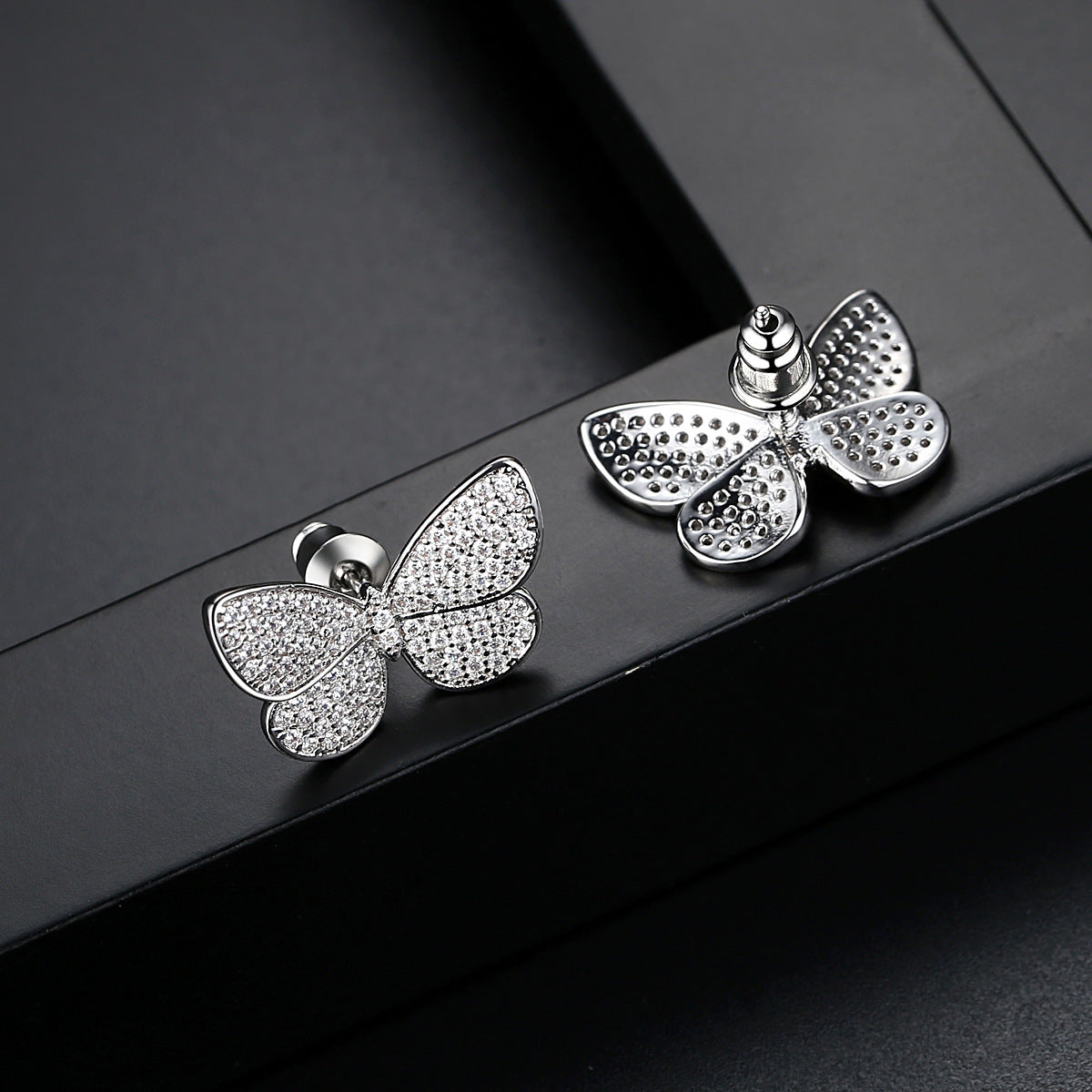 White Gold Plated Cubic Zirconia Butterfly Stud Earrings AAA965