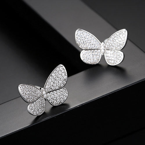 White Gold Plated Cubic Zirconia Butterfly Stud Earrings AAA965