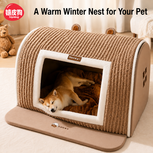 Cozy Cave Dog Bed – Warm Plush Pet House with Removable Cushion for Dogs & Cats