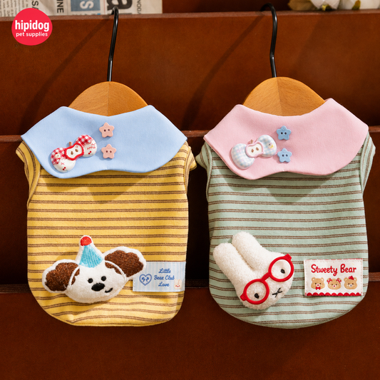 Cute Striped Pet Shirt with Detachable Collar – Soft Dog & Cat Outfit for Small Pets