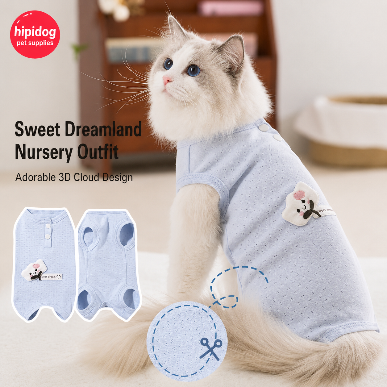 Sweet Dream Cat Pajamas – Breathable Summer Pet Onesie for Cats & Small Dogs