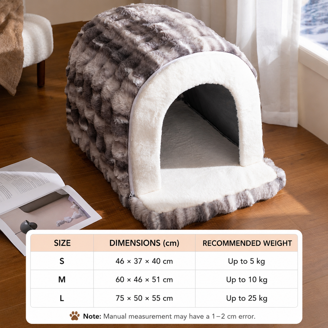 Luxury Plush Cat House Bed – Soft Warm Pet Cave with Roof Design