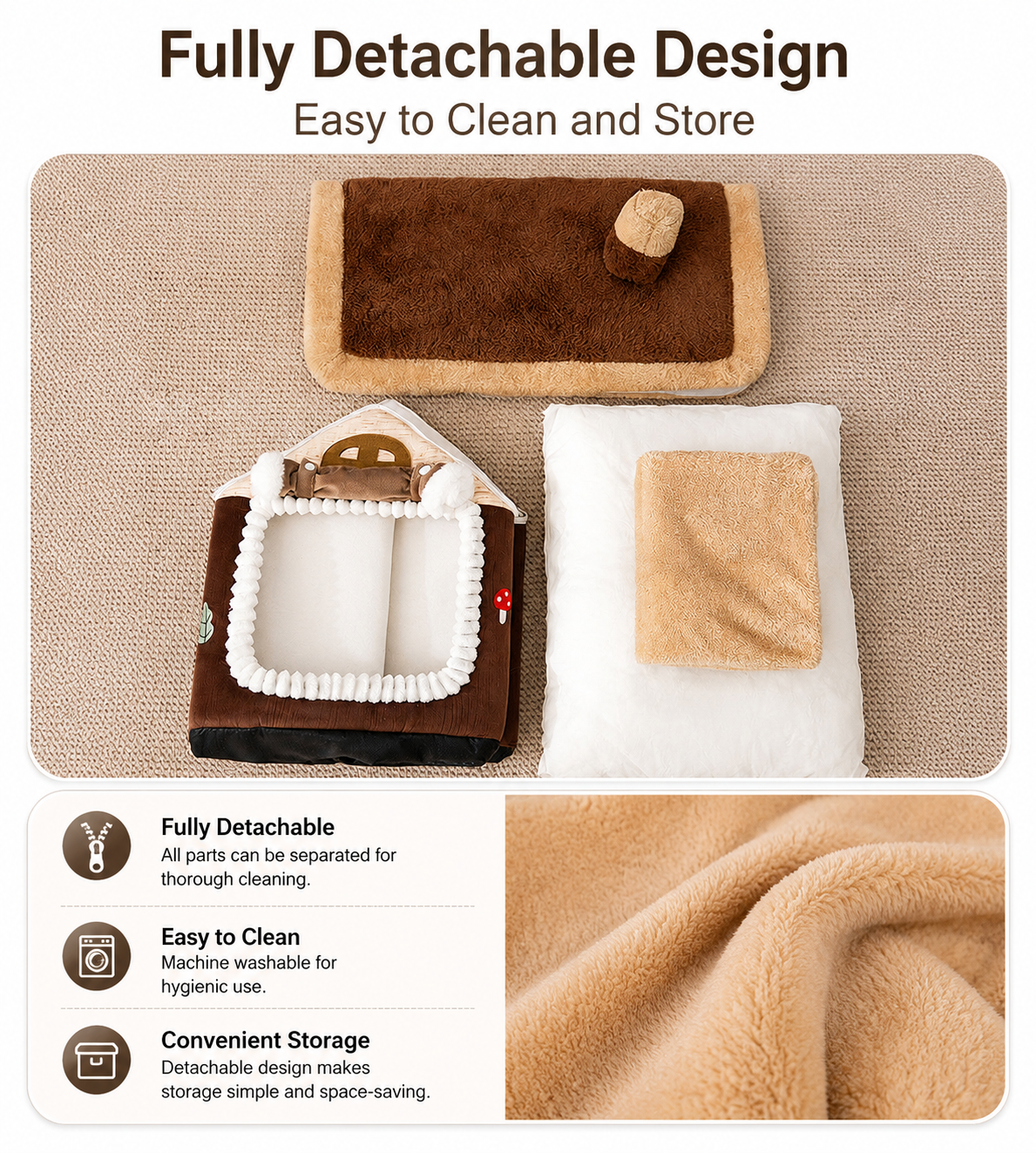 Luxury Plush Cat House Bed – Soft Warm Pet Cave with Roof Design