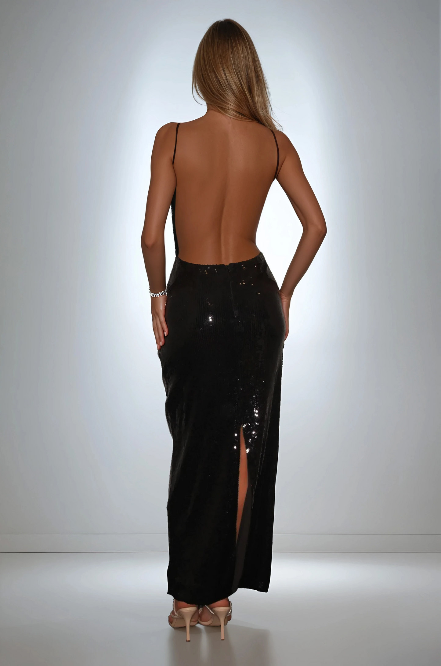 Black Sequin Halter Maxi Dress NDS-0019