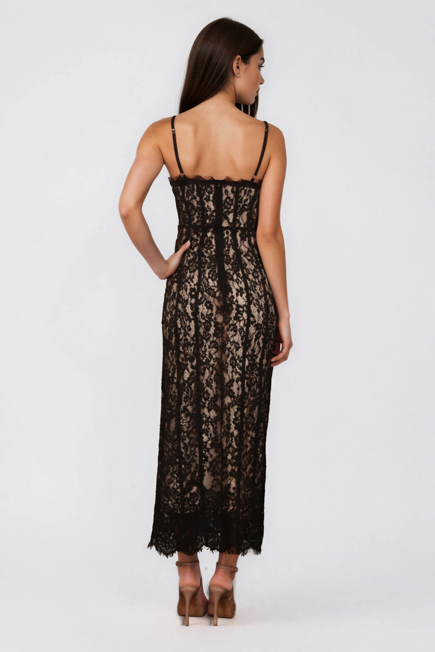 Luxury Range Floral Black Lace Midi Dress NDS-043