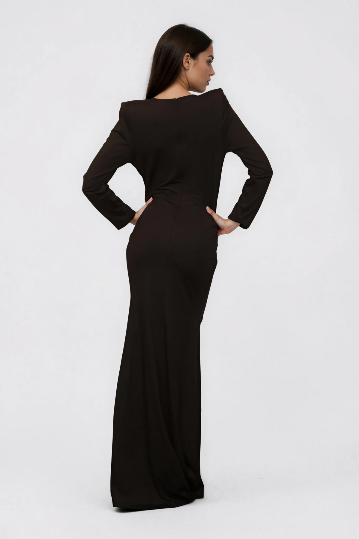 Luxury Range Black Plunge Neckline Crystal Embellishment Gown NDS-039