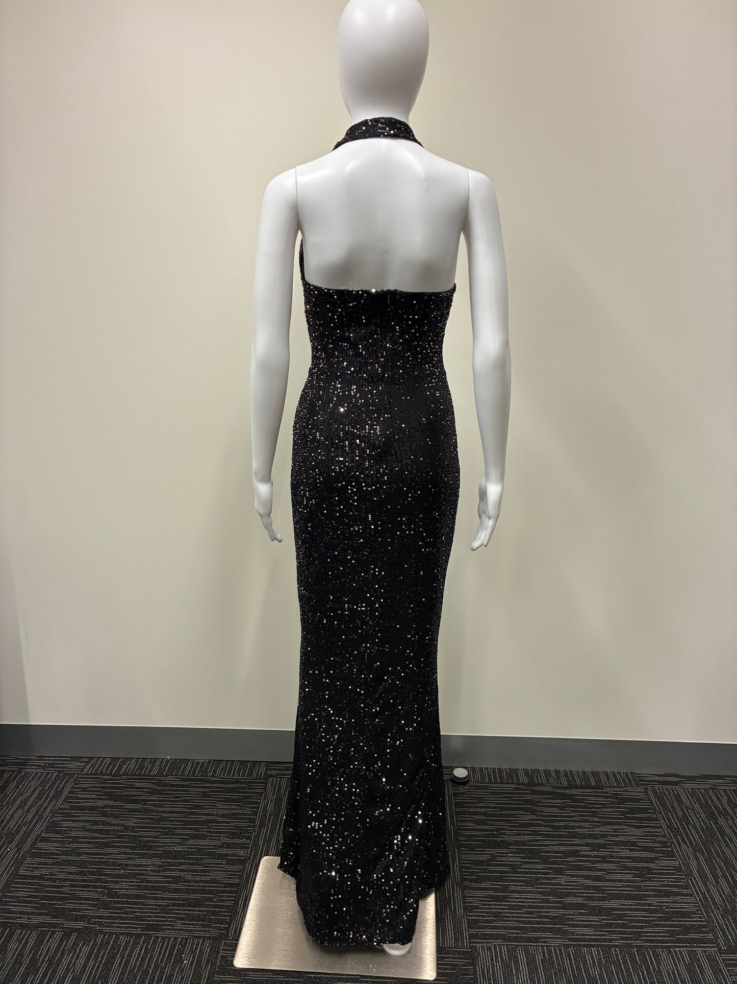 Sequin Halter Plunge Backless Maxi Dress NDS-009