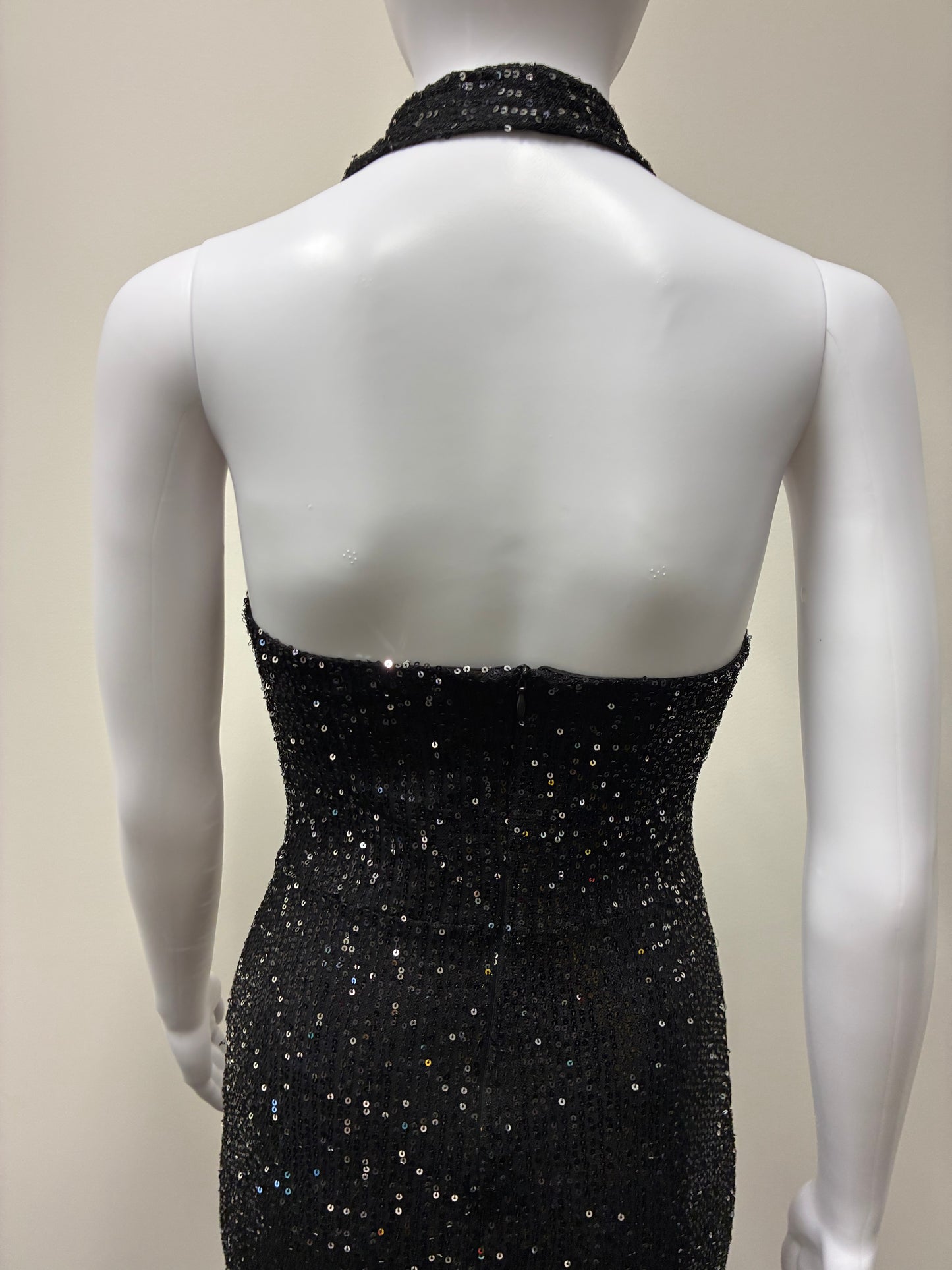 Sequin Halter Plunge Backless Maxi Dress NDS-009