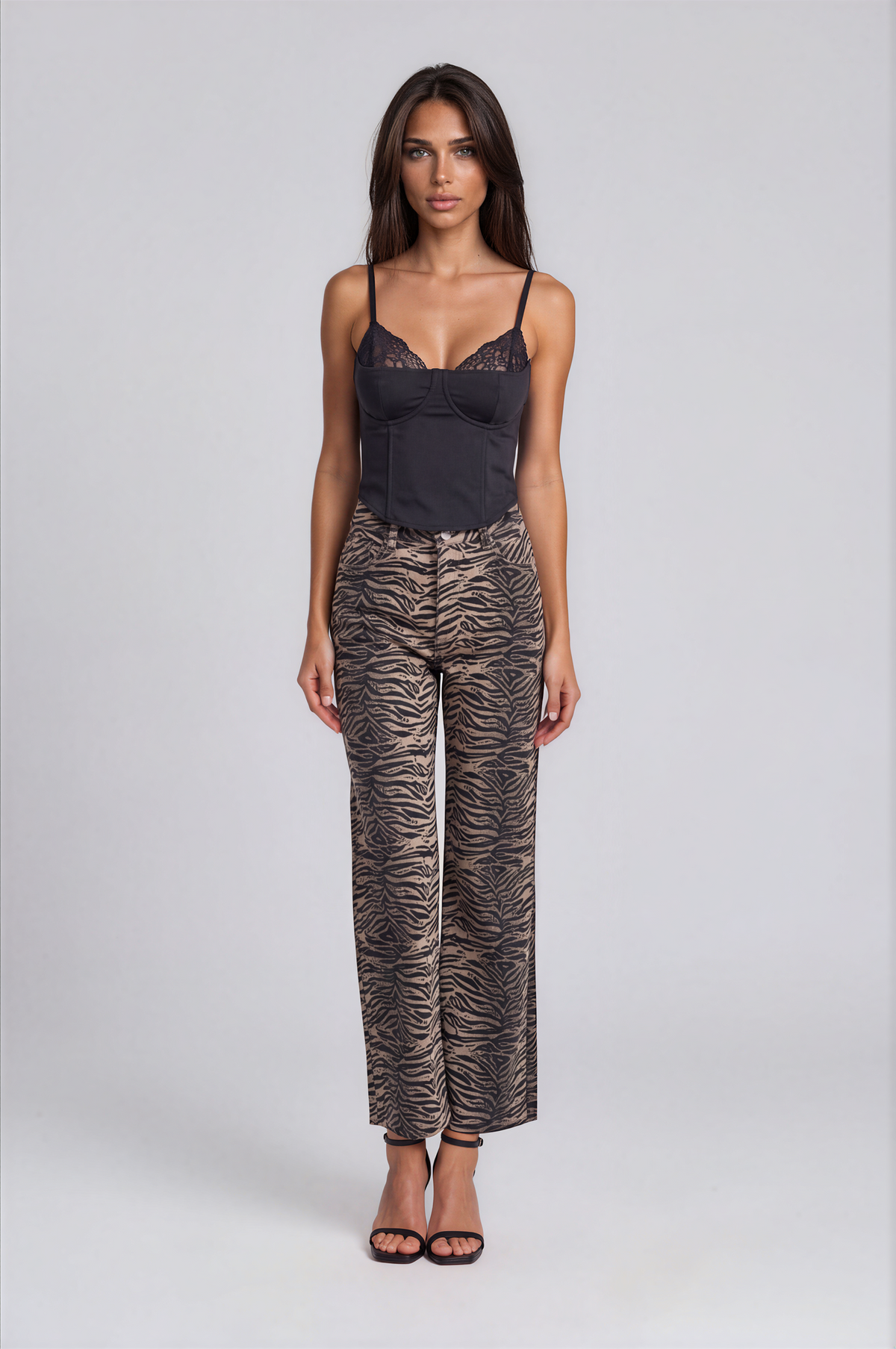 Zebra Wide-Leg Pants High-Waisted Animal Print Trousers NDS-078