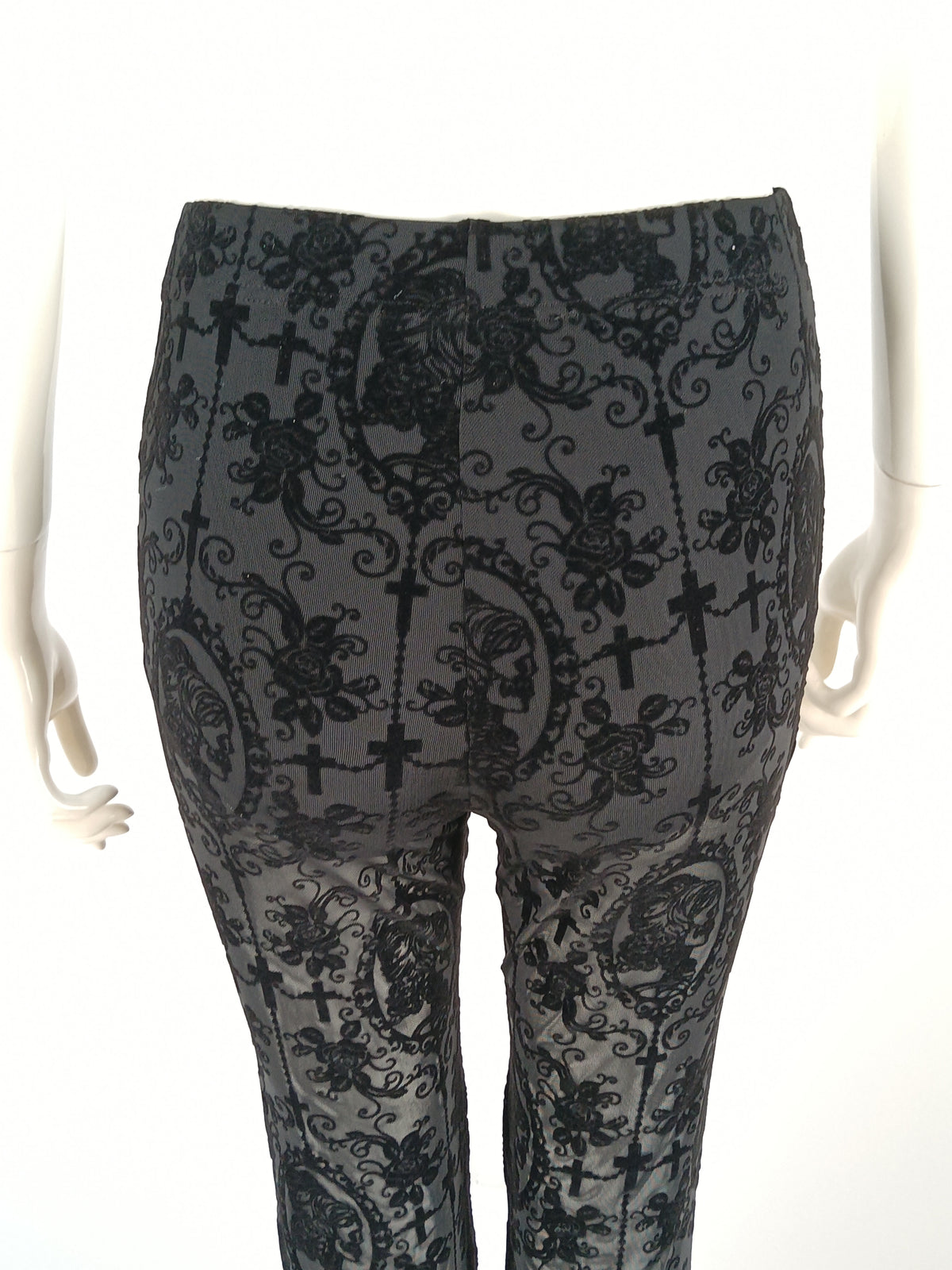 Black Midnight Baroque Sheer Lace Flare Pants NDS-048
