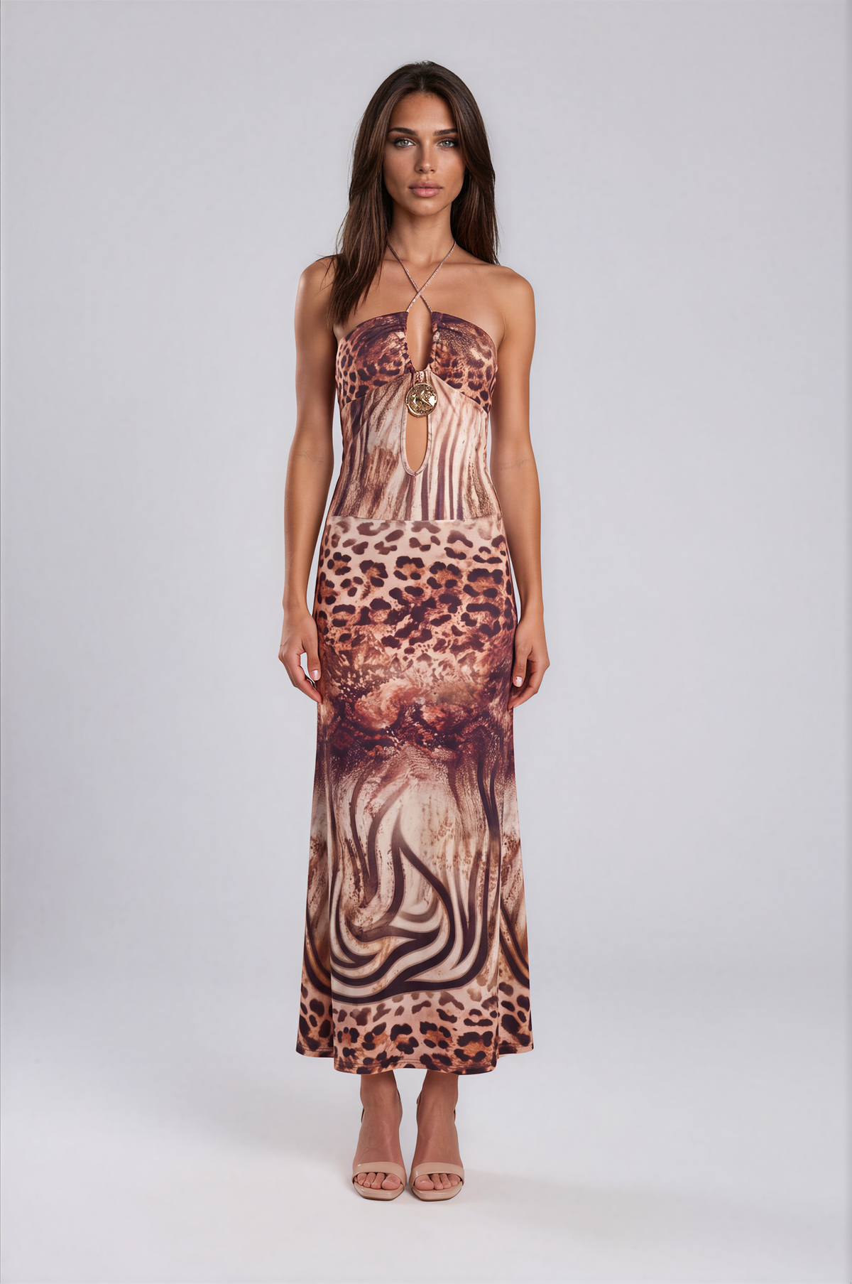 Leopard Print Halter Maxi Skirt with Beaded Waist Detail NDS-077